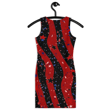 american-spirit-flag-patriotic-clothing-spandex-bodycon-dress-red-stripes-black-stripes-blue-stars-red-stars-black-stars-back-view-hangar