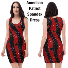 american-spirit-flag-patriotic-clothing-spandex-bodycon-dress-red-stripes-black-stripes-blue-stars-red-stars-black-stars-front-view-back-view