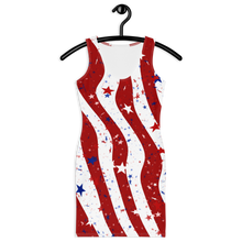american-spirit-flag-patriotic-clothing-spandex-bodycon-dress-red-stripes-white-stripes-blue-stars-red-stars-white-stars-front-view-hangar