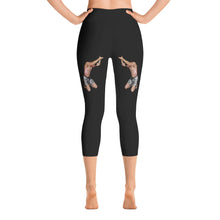 woman power yoga capris leggings black color with white lettering back view booty boosting best popular leggings for girls women womens heroicu littleruntman