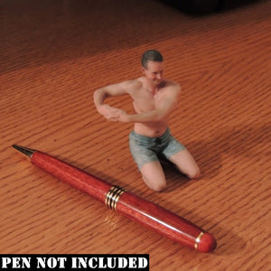 Our little man pen holder with rock hard abs kneels for you boss girl!