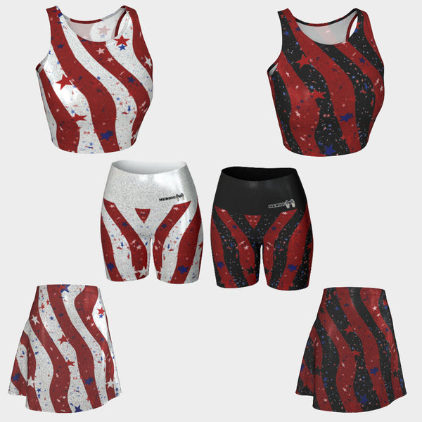 Patriotic Sparkle: HeroicU's Glittering Spandex Activewear Collection