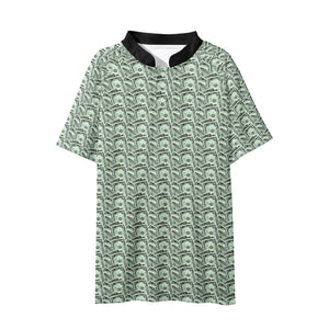 Men’s $100 Bill Pattern Polo Shirt – Short Sleeve Button-Up Golf, Tennis & Casual Wear Shirt with Cash Pattern and Black Collar