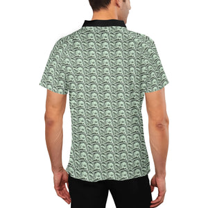 Men’s $100 Bill Pattern Polo Shirt – Short Sleeve Button-Up Golf, Tennis & Casual Wear Shirt with Cash Pattern and Black Collar