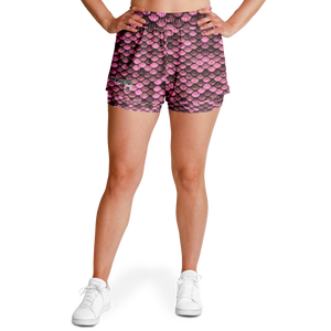 Women's 2-in-1 Shorts - Pink Dragon Skin Pattern for 2023