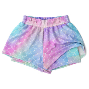 HeroicU-Brand-Unicorn-Mermaid-Pattern-Womens-2-in-1-running-shorts-with-pocket-for-front-view-flat-raised-outer-short