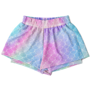 HeroicU-Brand-Unicorn-Mermaid-Pattern-Womens-2-in-1-running-shorts-with-pocket-front-view-flat