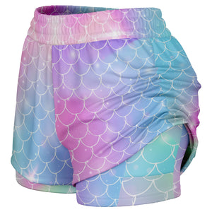 HeroicU-Brand-Unicorn-Mermaid-Pattern-Womens-2-in-1-running-shorts-with-pocket-side-view-ghost-model-raised-outer-shorts