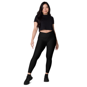 average-size-woman-viral-black-high-waist-crossover-leggings-front-view