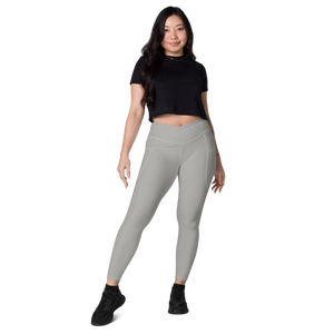 average-size-woman-viral-gray-high-waist-crossover-leggings-front-view