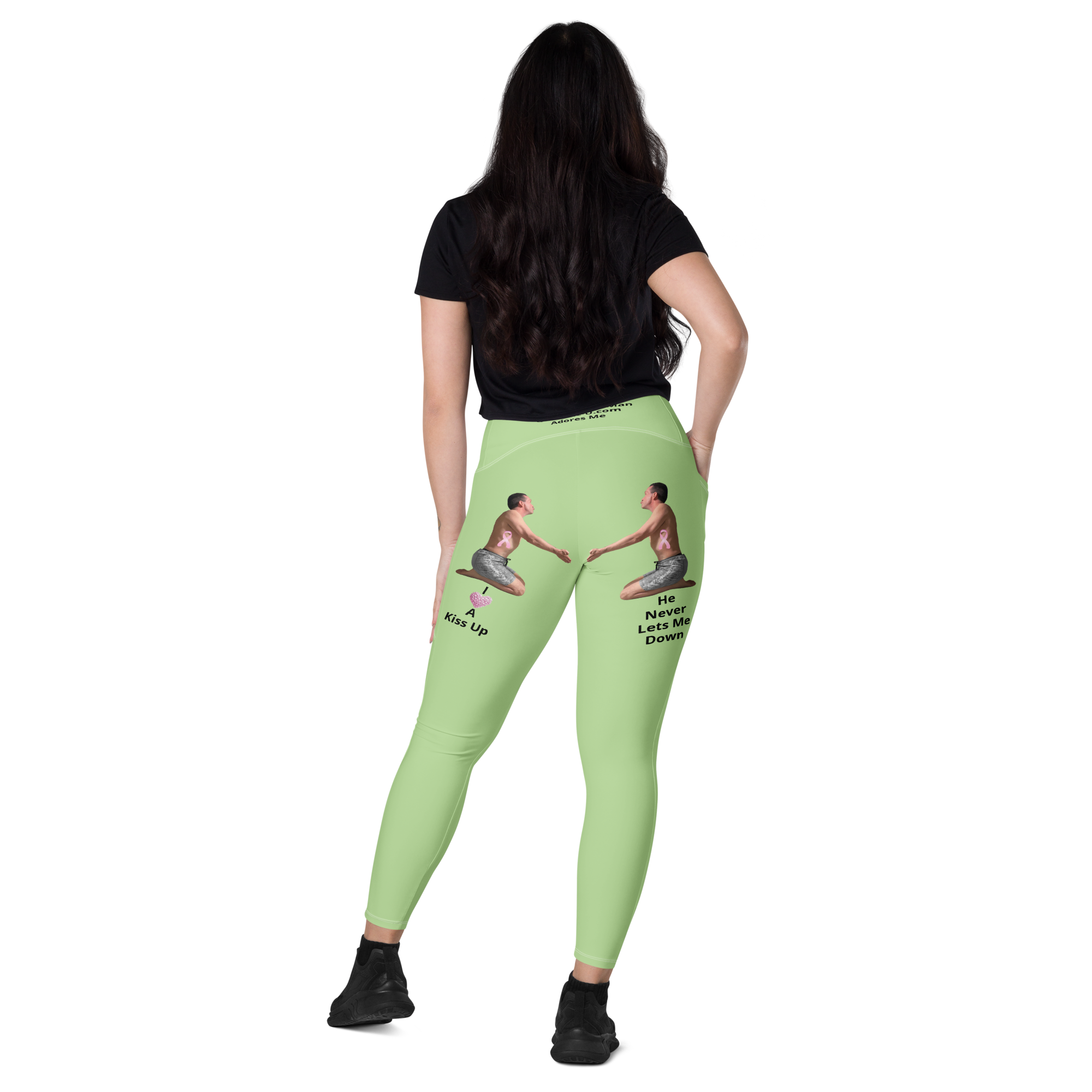 average-size-woman-viral-pale-green-high-waist-crossover-leggings-back-view