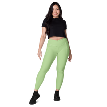 average-size-woman-viral-pale-green-high-waist-crossover-leggings-front-view