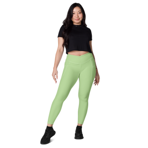 average-size-woman-viral-pale-green-high-waist-crossover-leggings-front-view