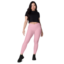 average-size-woman-viral-pale-pink-high-waist-crossover-leggings-front-view