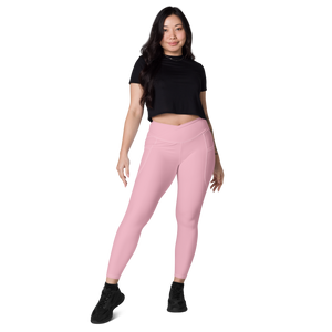 average-size-woman-viral-pale-pink-high-waist-crossover-leggings-front-view