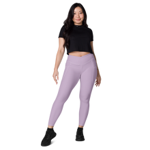 average-size-woman-viral-pale-purple-high-waist-crossover-leggings-front-view