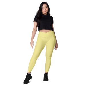 average-size-woman-viral-pale-yellow-high-waist-crossover-leggings-front-view