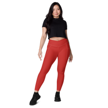 average-size-woman-viral-red-high-waist-crossover-leggings-front-view