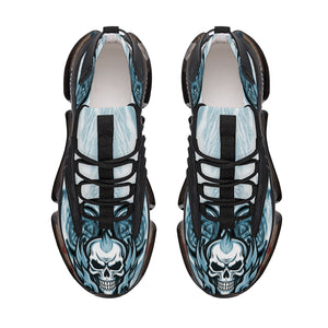    blue-flaming-skull-flaming-wheels-best-womens-react-heel-running-shoes-comfort-style-top-view-heroicu-brand