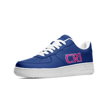    cristina-bascio-low-top-sneaker-dark-blue-leather-pink-name-whiteborder-heroicu-brand-left-shoe-outside-view