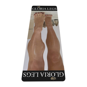 Gloria Legs yoga mat display of legs on a white background with name and crown