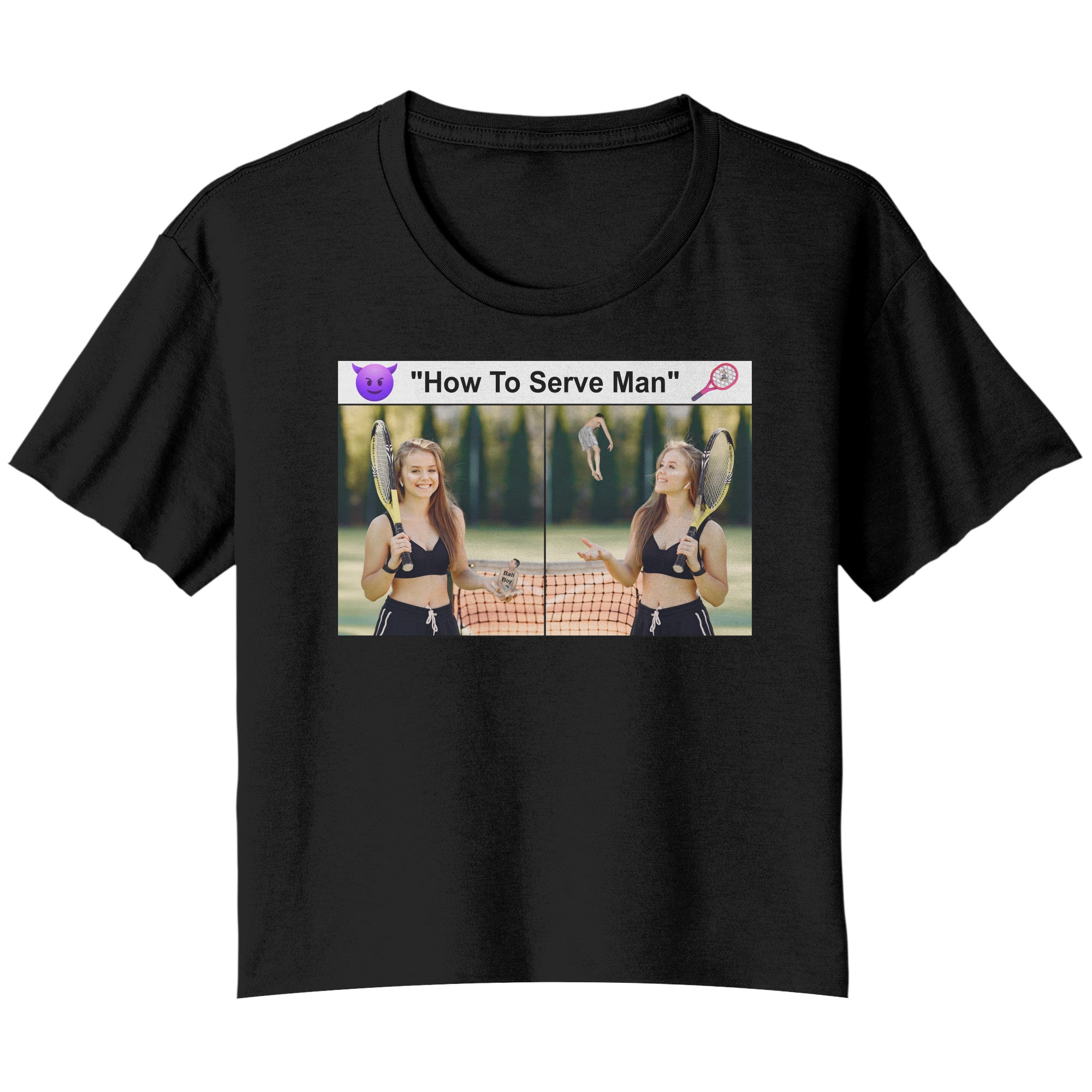 empower-her-flowy-crop-t-shirt-humorous-meme-how-to-serve-man-black-front-mockup