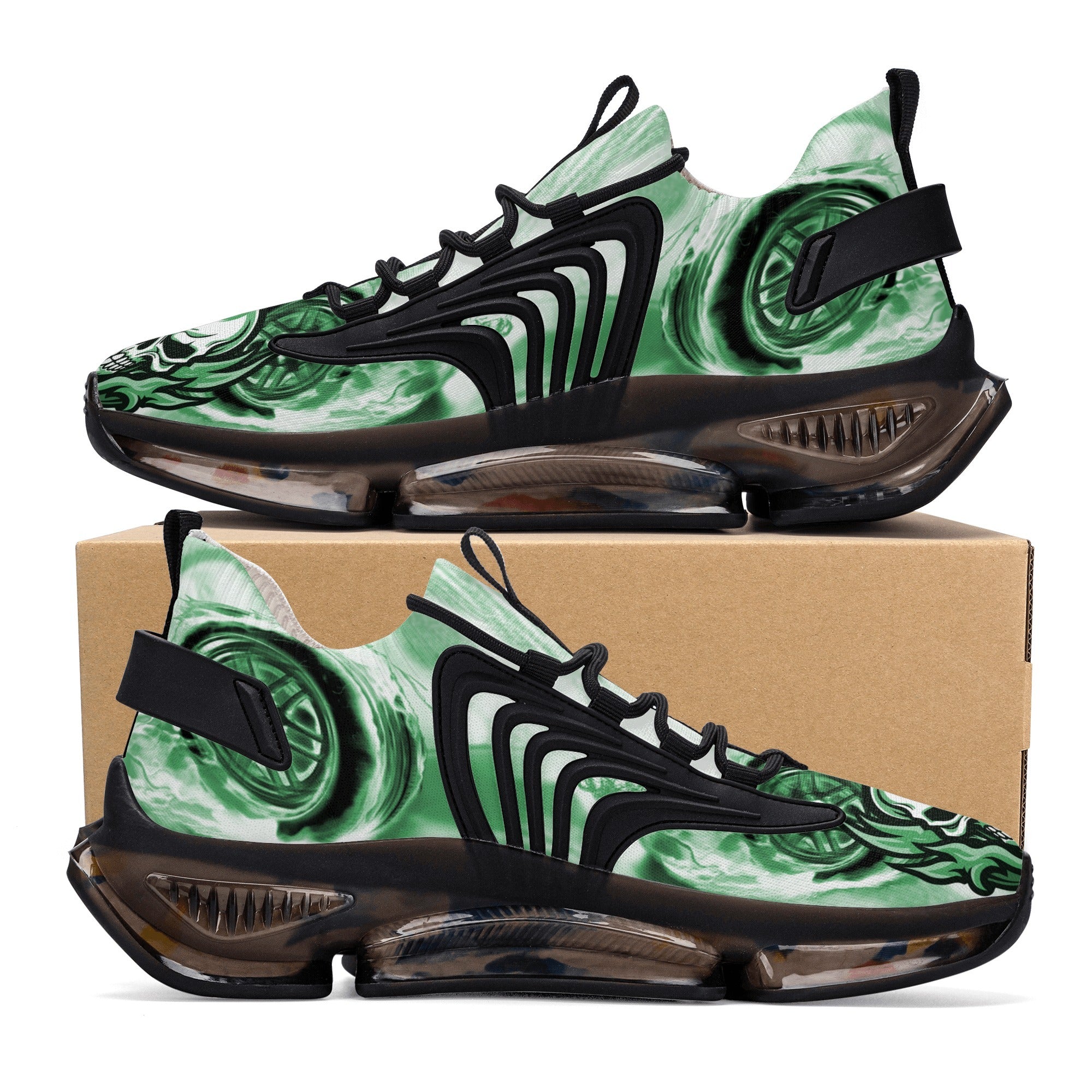    green-flaming-skull-flaming-wheels-best-womens-react-heel-running-shoes-comfort-style-inside-outside-view-heroicu-brand