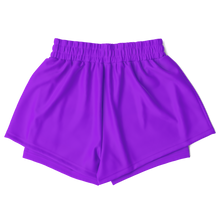 bright purple athletic shorts with an elastic waistband, shown flat against a plain white background
