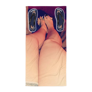  Analyzing image    hilarious-funny-fun-beach-towel-30x60-adsorbent-empowering-beach-photo-heroicu-little-runt-man-thumbs-up-woman-power-sandal-flip-flops-white-background