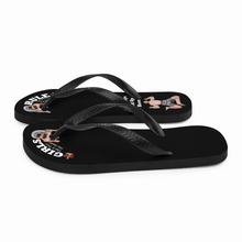    left-side-view-best-womens-girls-rule-flip-flops-sandals-tiny-man-bows-down-under-toes-one-man-crushed-under-heel-black-sole