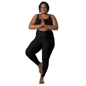 plus-size-woman-viral-black-high-waist-crossover-leggings-front-view