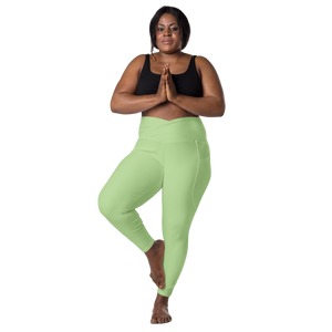 plus-size-woman-viral-pale-green-high-waist-crossover-leggings-front-view