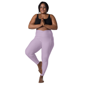 plus-size-woman-viral-pale-purple-high-waist-crossover-leggings-front-view