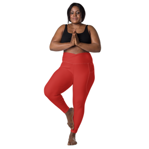 plus-size-woman-viral-red-high-waist-crossover-leggings-front-view