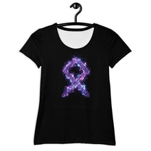 purple-goddess-rune-womens-black-stretch-tshirt-yoga-gym-wear-front-view-on-hangar