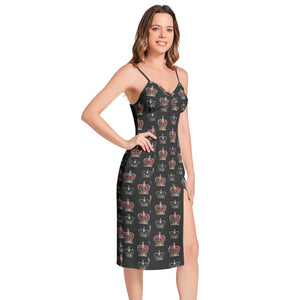 queen-princess-iconic-split-thigh-spaghetti-strap-black-dress-bodycon-left-view