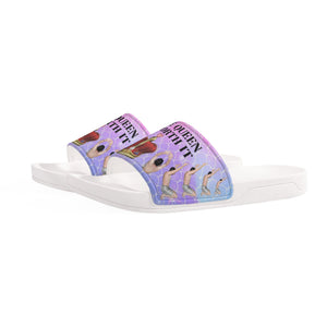 royal-best-womens-slides-tiny-man-hugs-her-foot-10-men-bow-down-queen-crown-mermaid-unicorn-pattern-white-sole-oblique-view