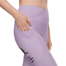 thin-woman-viral-pale-purple-high-waist-crossover-leggings-side-pocket-view