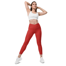 thin-woman-viral-red-high-waist-crossover-leggings-front-view