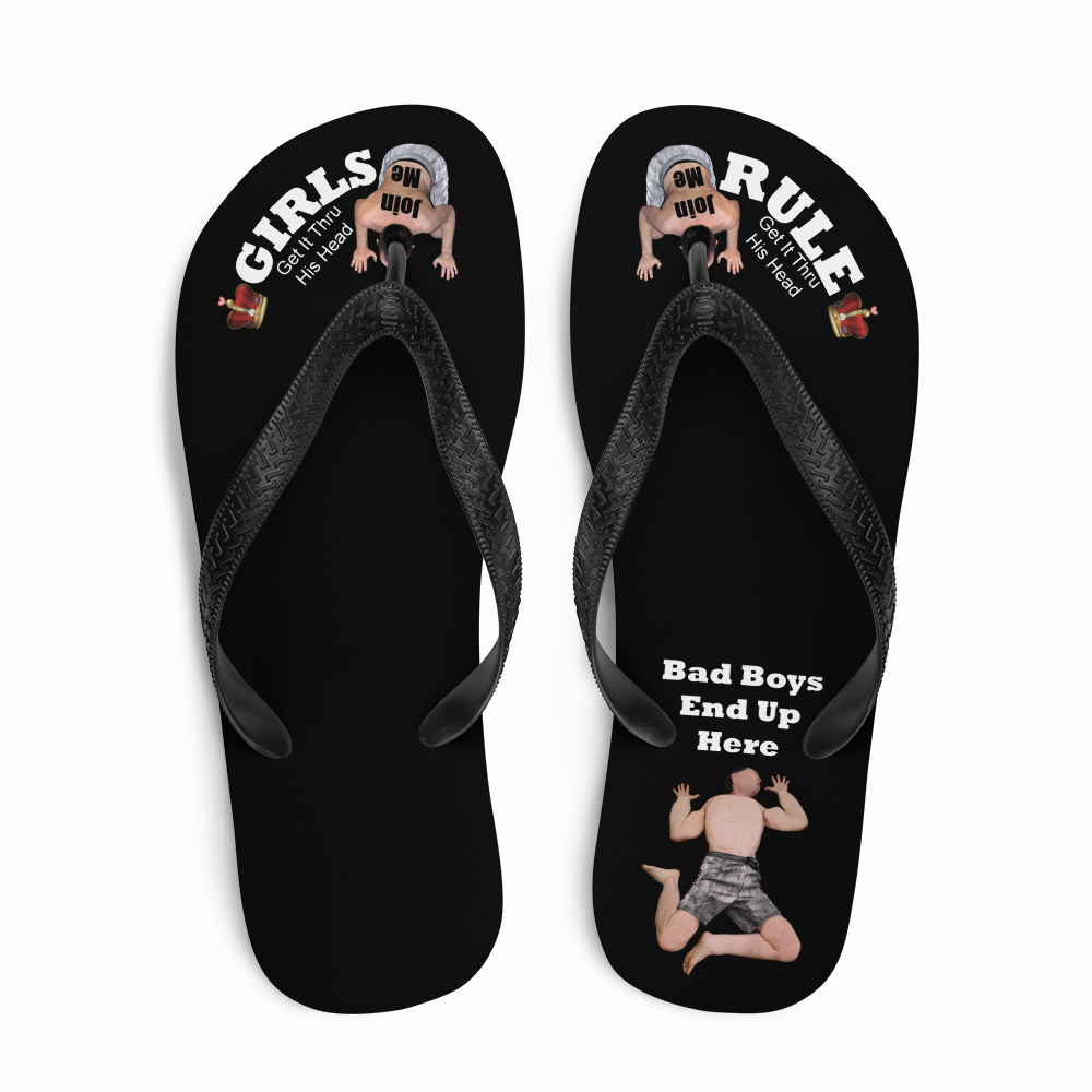 top-view-best-girls-rule-flip-flops-tiny-man-bows-down-under-toes-one-man-crushed-flat-under-heel-black-sole