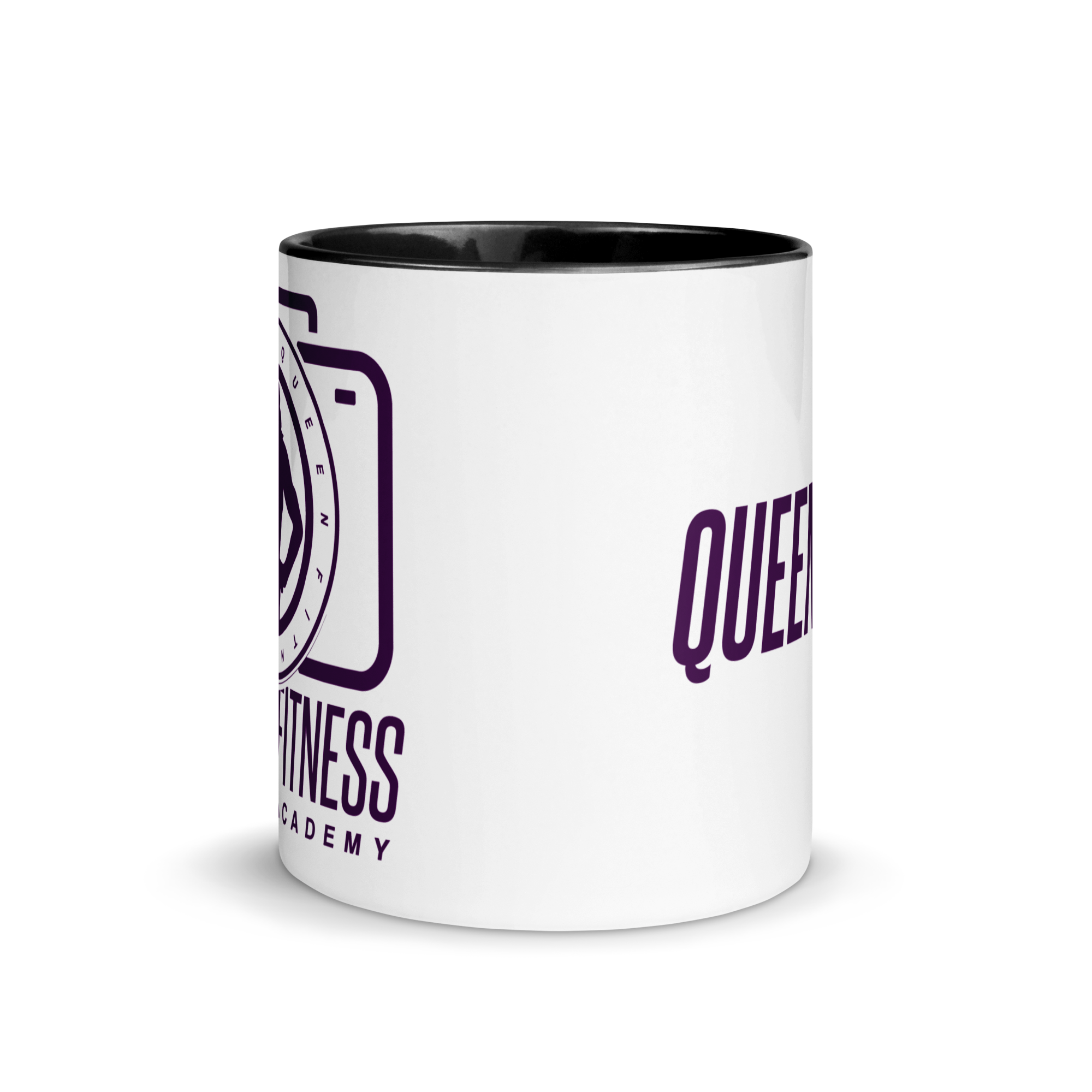 Queen Fitness Academy Ceramic Mug Black Color Inside and Dark Purple Logo