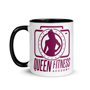 Queen Fitness Academy Ceramic Mug Black Color Inside and Dark Maroon Logo