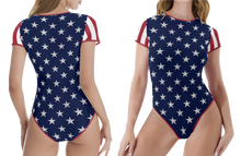 womens-red-white-blue-USA-american-flag-inspired-patriotic-stars-stripes-bodysuit-front-back-view