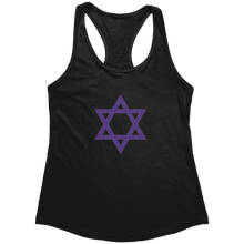 Ziva Jewish Superhero women's black racerback tank top with purple Star of David