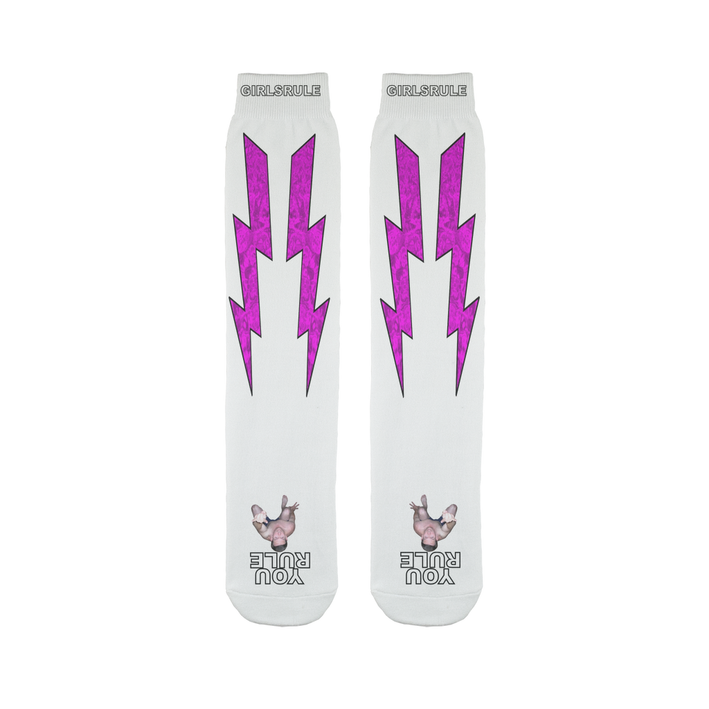 Girls Rule Pink Lightning Bolt Socks with Crushed Man Underfoot NEW 2019-12-30