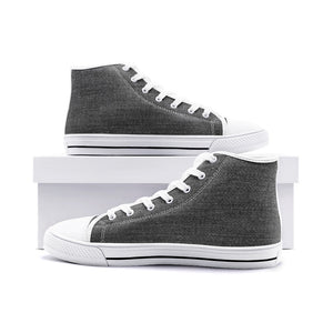 Best Canvas High Top Sneaker Men and Women - Black Denim Pattern Side View White Sole and White Trim