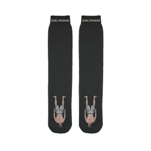 You Rule Girl Power Socks (BLACK) – Light Blue Lightning and a Flat Man Underfoot Sublimation Tube Sock