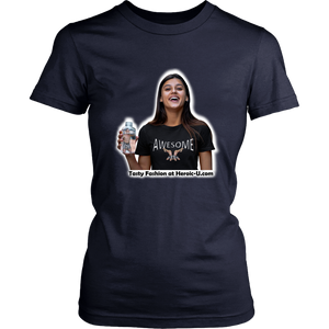 Girls T-shirt - 2 men hold up Awesome and a tiny man in her drink V1