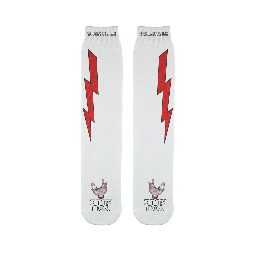 Girls Rule Red Lightning White Socks Flat Man Underfoot