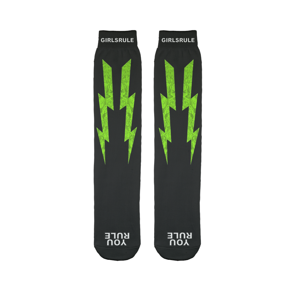 Girls Rule Green Liquid Lightning (Black Sock)